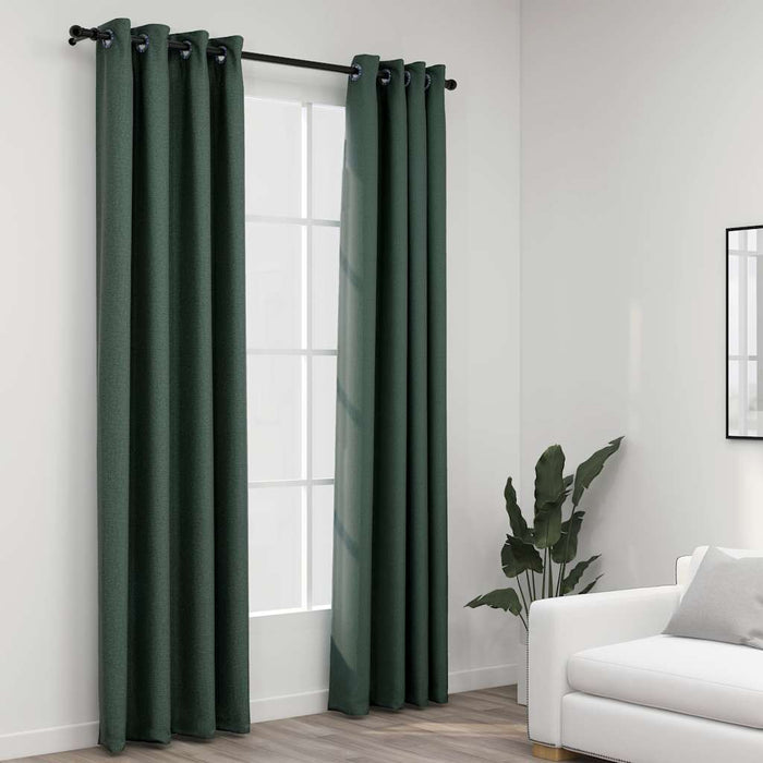 Draperii opace, aspect in, cu ocheți, 2 buc., verde, 140x245 cm - WALTI WALTI