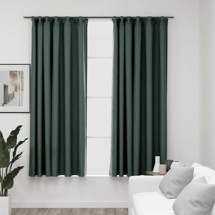 Draperii opace aspect in, cu cârlige, 2 buc., verde, 140x175 cm - WALTI WALTI