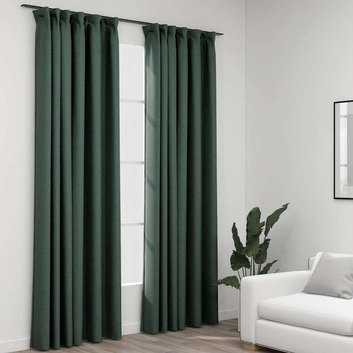 Perdele opace aspect pânză, cârlige, 2 buc. verde, 140x225 cm - WALTI WALTI