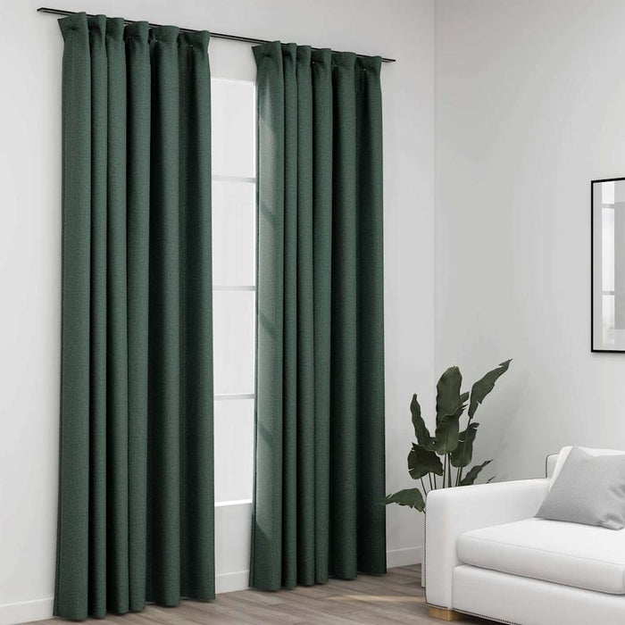Draperii opace aspect in, cu cârlige, 2 buc. verde, 140x245 cm - WALTI WALTI