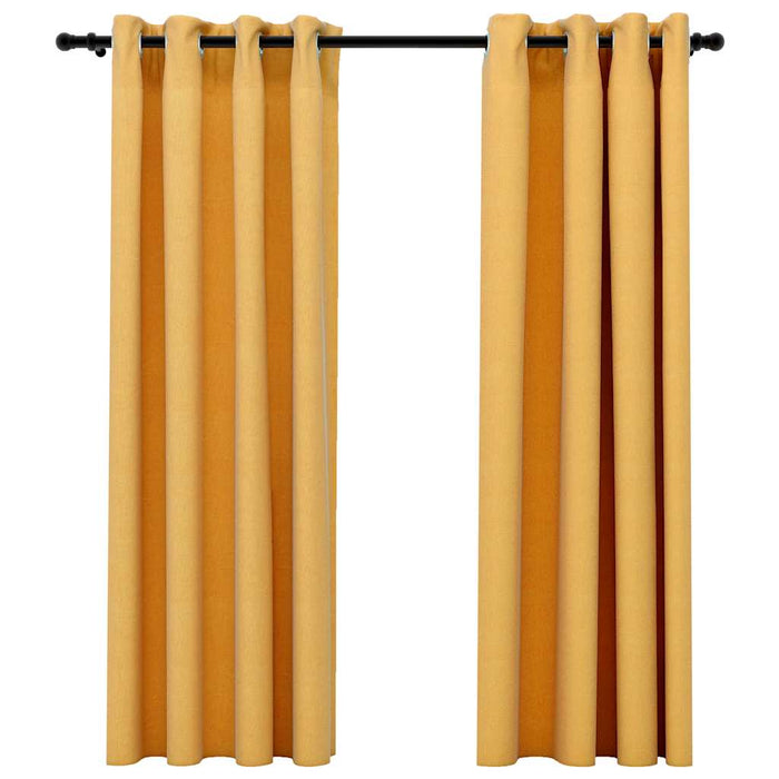 Draperii opace aspect in, cu ocheți, 2 buc., galben, 140x175 cm - WALTI WALTI