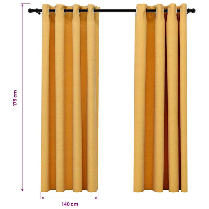 Draperii opace aspect in, cu ocheți, 2 buc., galben, 140x175 cm - WALTI WALTI