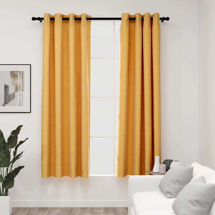 Draperii opace aspect in, cu ocheți, 2 buc., galben, 140x175 cm - WALTI WALTI