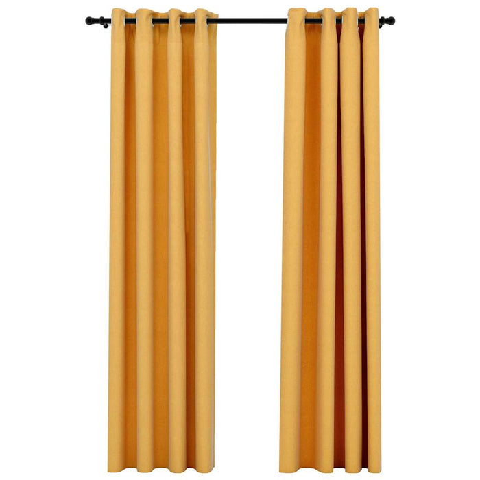 Perdele opace, aspect pânză, ocheți, 2 buc., galben, 140x245 cm - WALTI WALTI