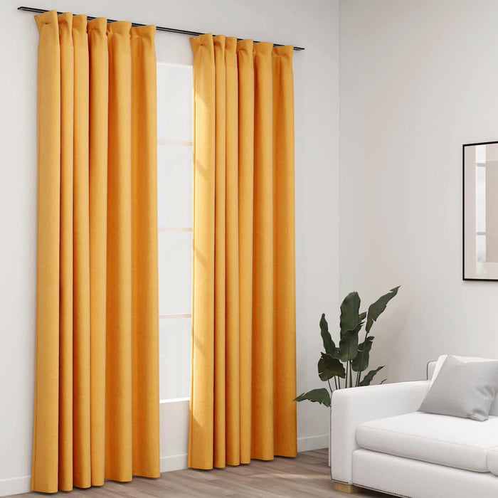 Perdele opace aspect pânză, cârlige, 2 buc. galben, 140x225 cm - WALTI WALTI