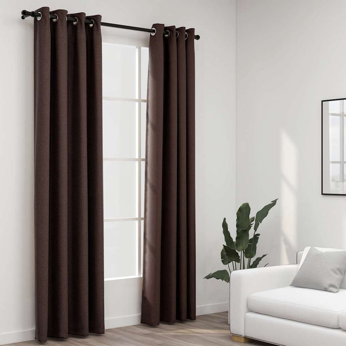 Perdele opace, aspect pânză, ocheți, 2 buc., taupe, 140x245 cm - WALTI WALTI