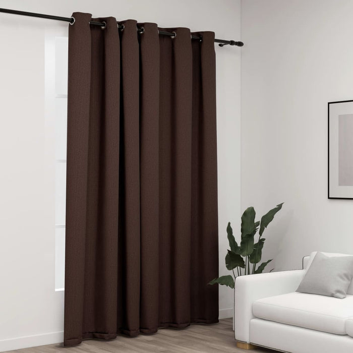 Perdea opacă, aspect pânză, cu ocheți, gri taupe, 290x245 cm - WALTI WALTI