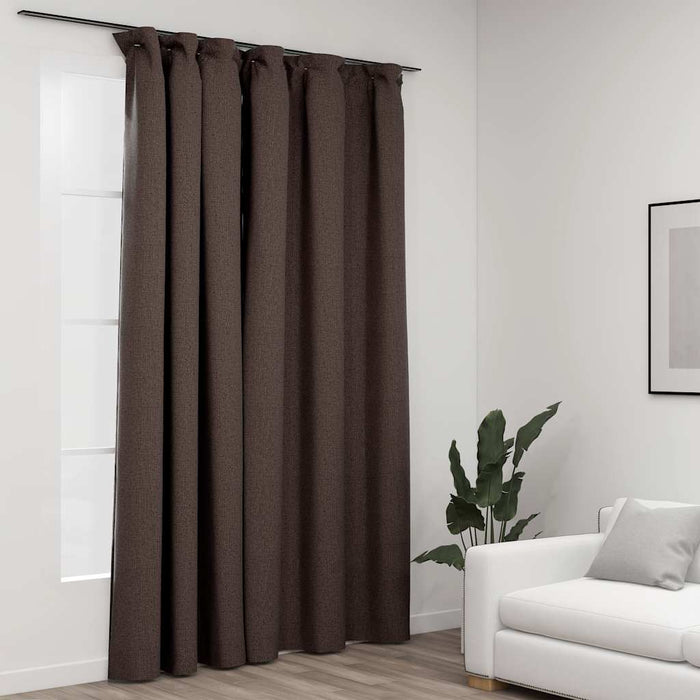 Draperie opacă, aspect de in, gri taupe, 290x245 cm, cu cârlige - WALTI WALTI