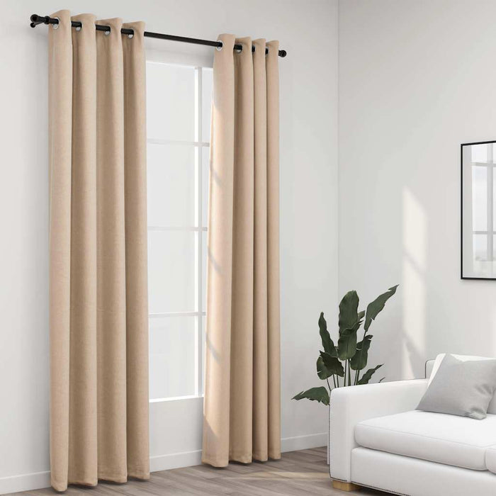Draperii opace aspect in, cu ocheți, 2 buc., bej, 140 x 225 cm - WALTI WALTI