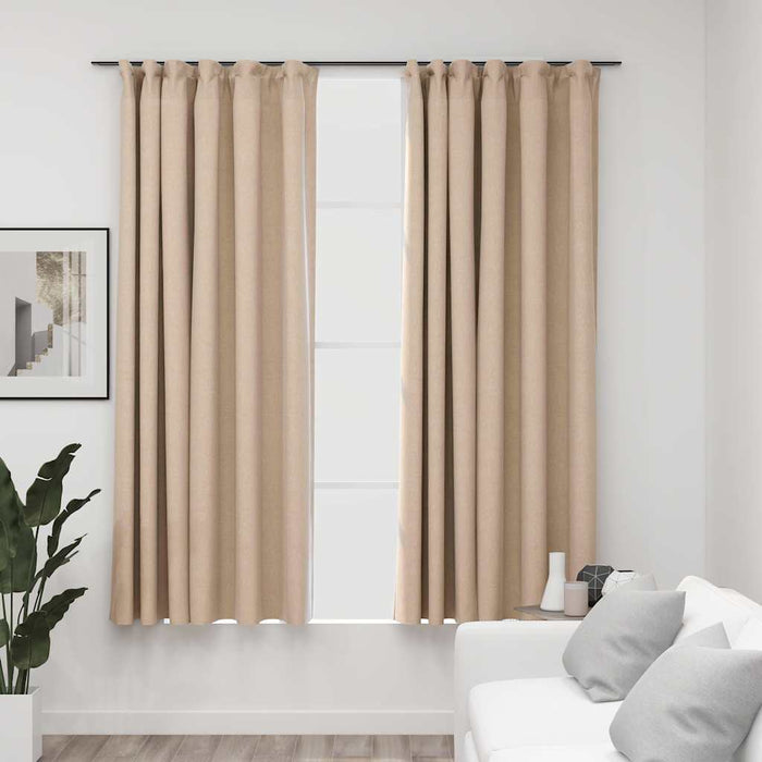 Draperii opace aspect in, cu cârlige, 2 buc., bej, 140x175 cm - WALTI WALTI
