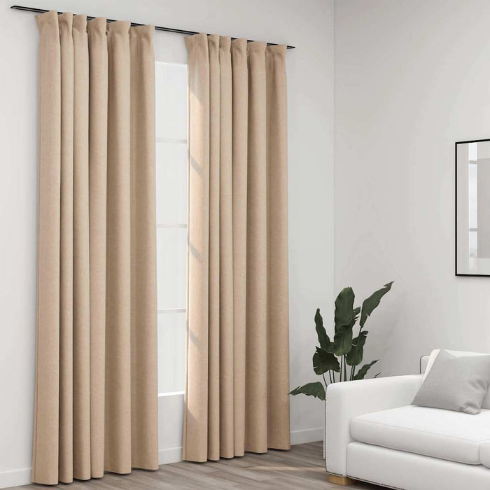 Draperii opace aspect in, cu cârlige, 2 buc. bej, 140 x 245 cm - WALTI WALTI