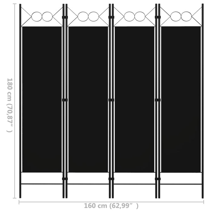 Paravan de cameră cu 4 panouri, negru, 160 x 180 cm - WALTI WALTI