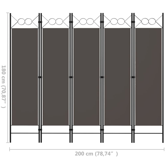 Paravan de cameră cu 5 panouri, antracit, 200 x 180 cm - WALTI WALTI