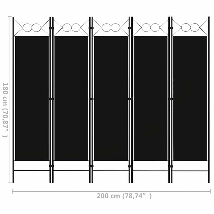 Paravan de cameră cu 5 panouri, negru, 200 x 180 cm - WALTI WALTI