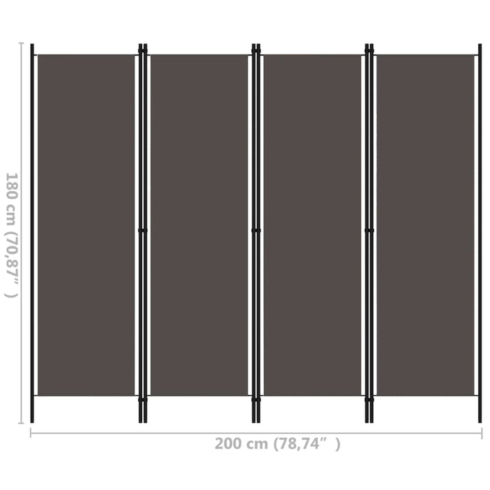 Paravan de cameră cu 4 panouri, antracit, 200 x 180 cm - WALTI WALTI