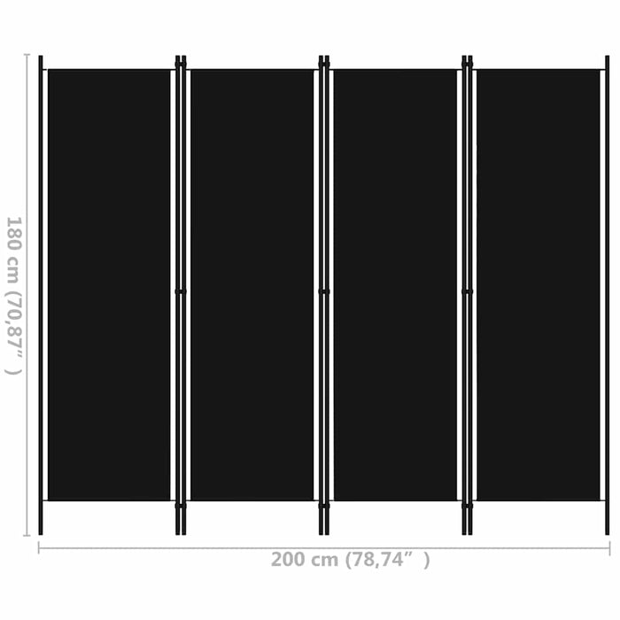 Paravan de cameră cu 4 panouri, negru, 200 x 180 cm - WALTI WALTI