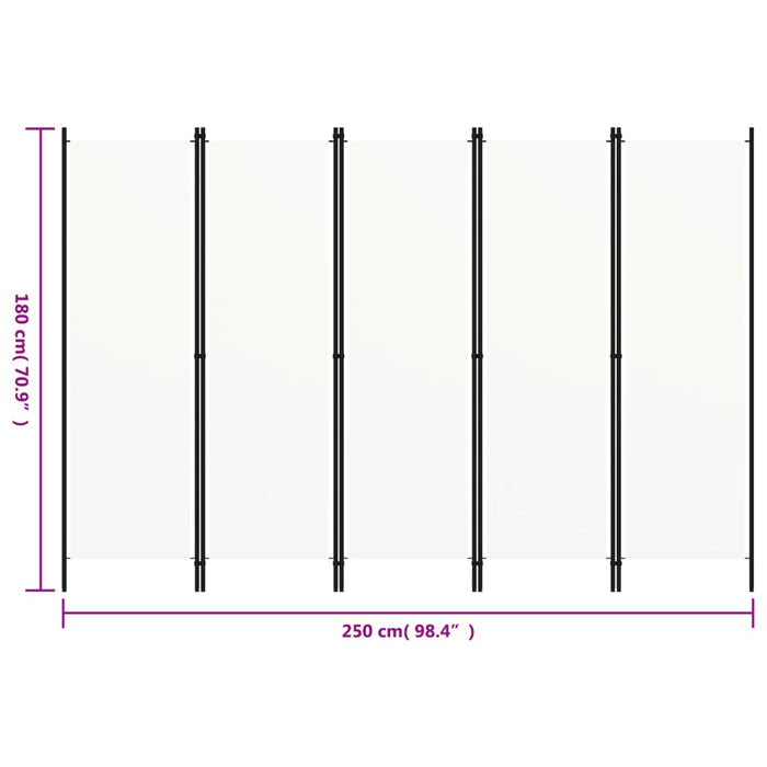 Paravan de cameră cu 5 panouri, alb, 250 x 180 cm WALTI
