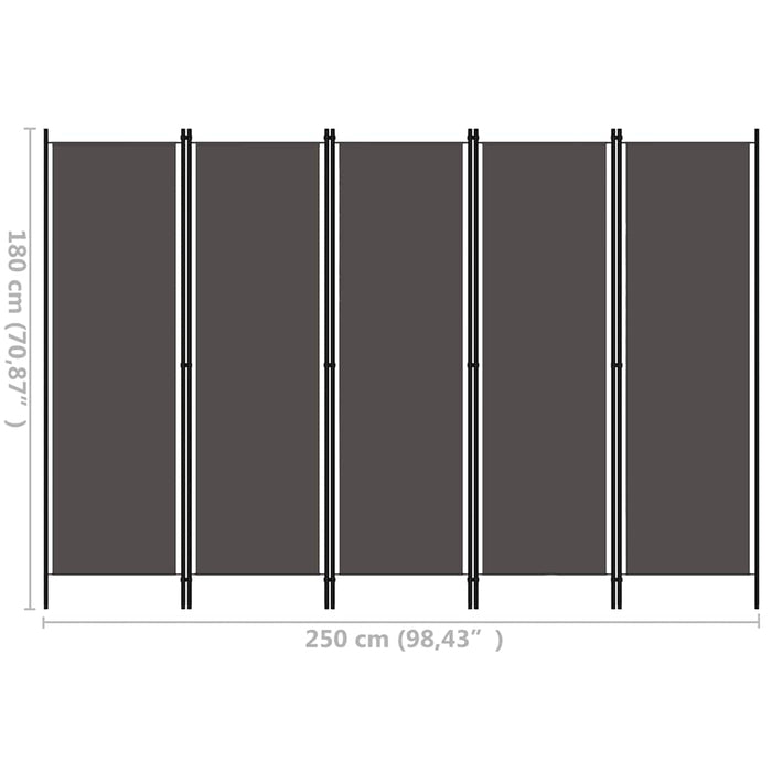 Paravan de cameră cu 5 panouri, antracit, 250 x 180 cm - WALTI WALTI