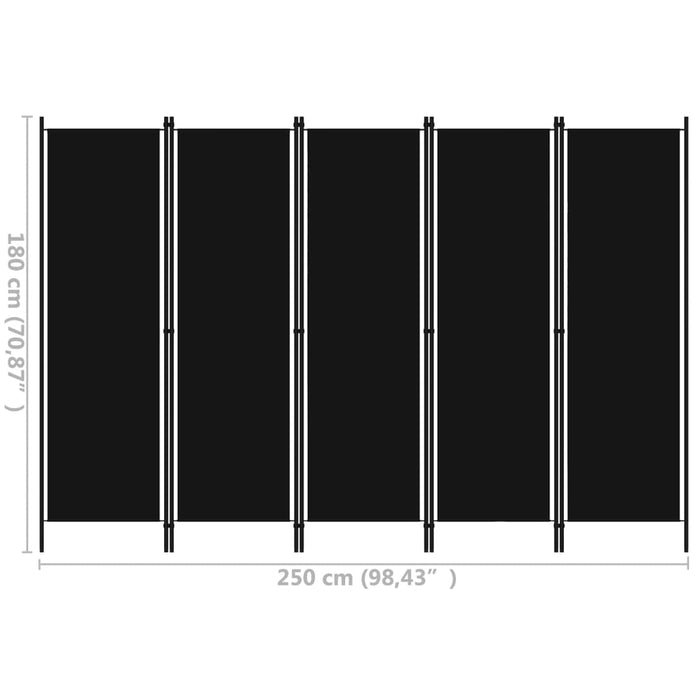 Paravan de cameră cu 5 panouri, negru, 250 x 180 cm - WALTI WALTI