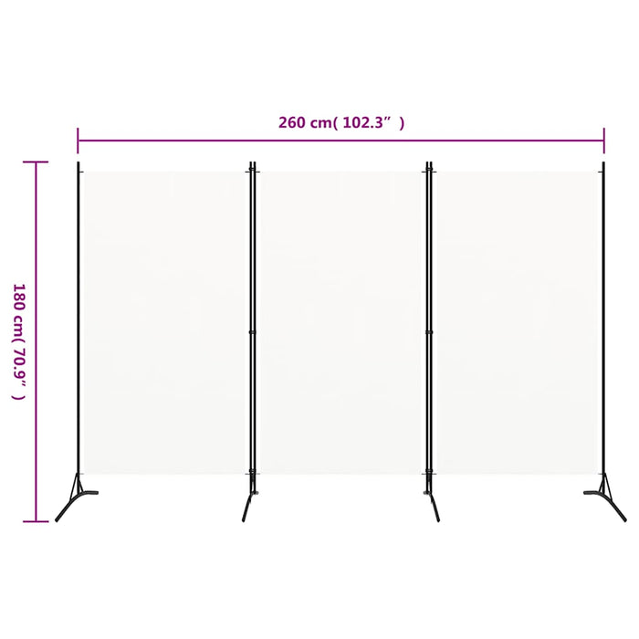 Paravan de cameră cu 3 panouri, alb, 260 x 180 cm, textil WALTI
