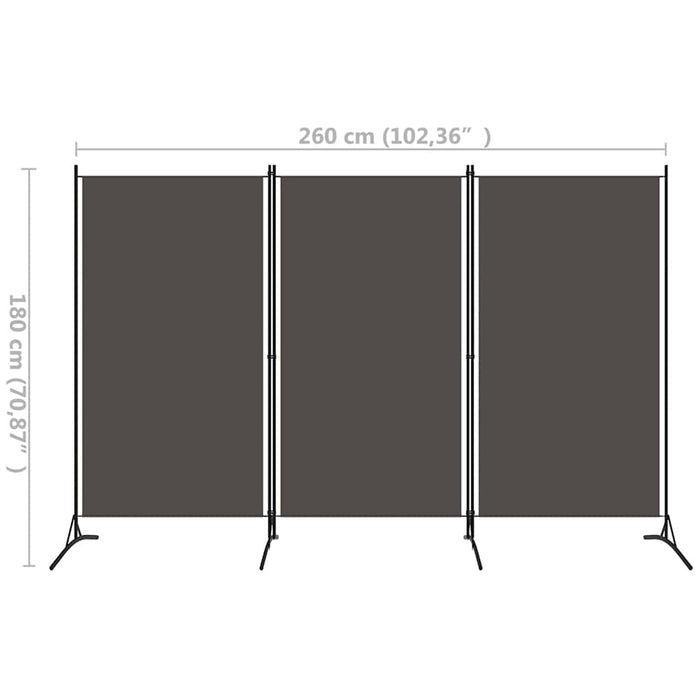 Paravan de cameră cu 3 panouri, antracit, 260 x 180 cm, textil - WALTI WALTI