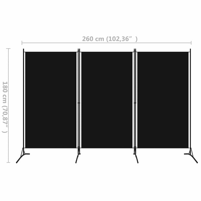 Paravan de cameră cu 3 panouri, negru, 260 x 180 cm, textil WALTI