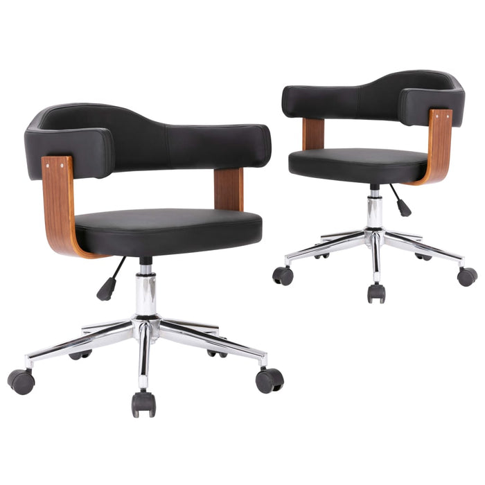 Scaune pivotante, 2 buc. negru, lemn curbat & piele ecologică WALTI