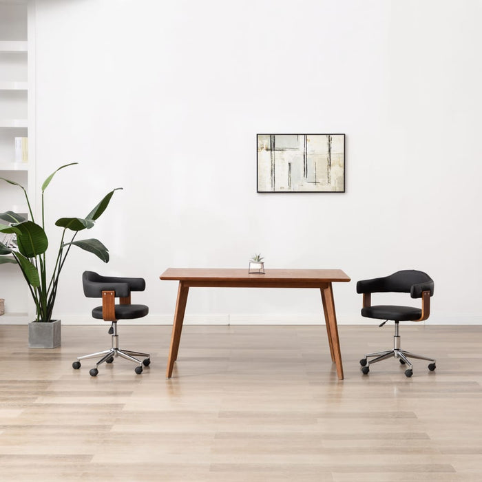 Scaune pivotante, 2 buc. negru, lemn curbat & piele ecologică WALTI