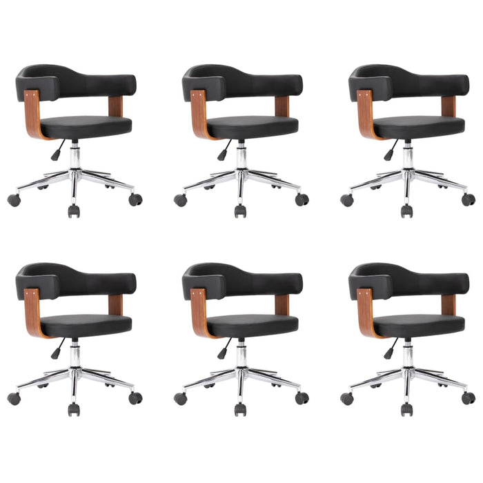 Scaune pivotante, 6 buc. negru, lemn curbat & piele ecologică WALTI