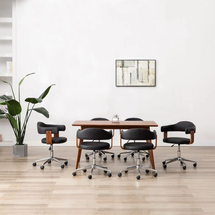 Scaune pivotante, 6 buc. negru, lemn curbat & piele ecologică WALTI