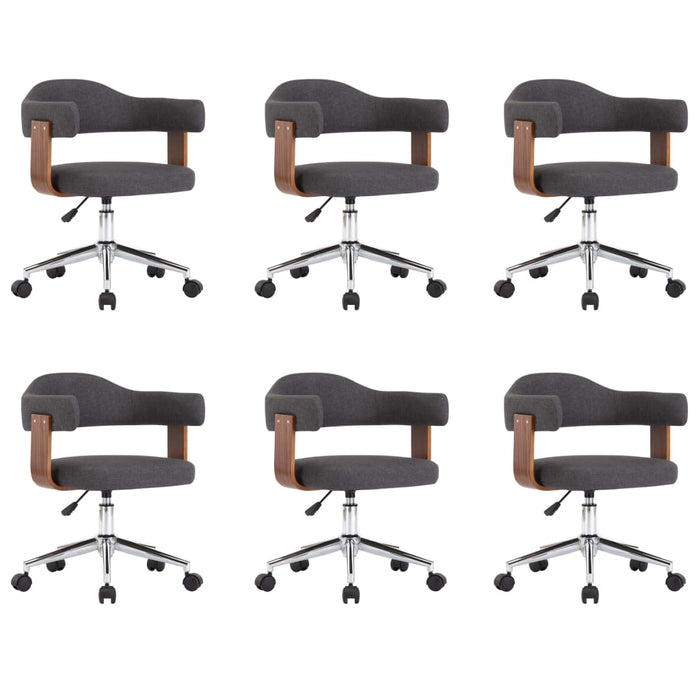 Scaune pivotante de masă, 6 buc., gri, lemn curbat și textil WALTI