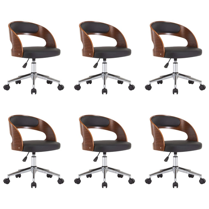 Scaune pivotante, 6 buc. negru, lemn curbat & piele ecologică WALTI