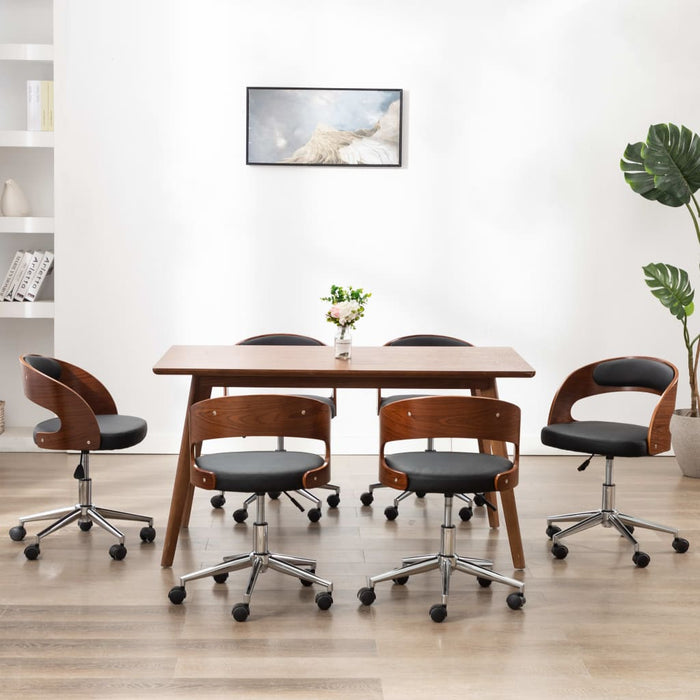Scaune pivotante, 6 buc. negru, lemn curbat & piele ecologică WALTI