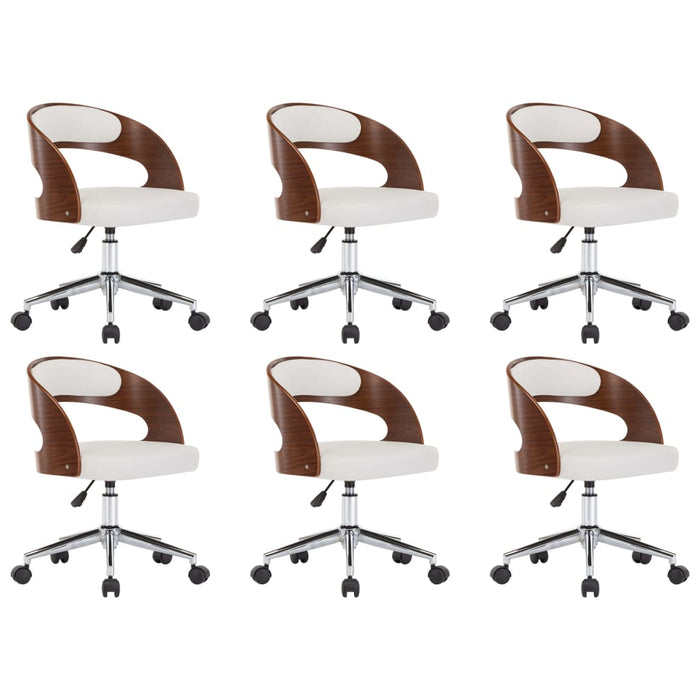 Scaune pivotante, 6 buc. alb, lemn curbat & piele ecologică WALTI
