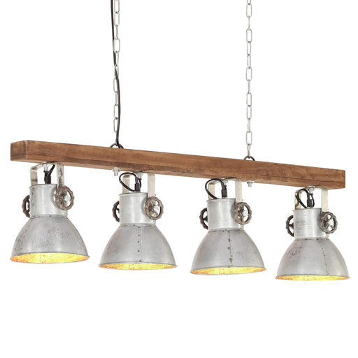 Lampă suspendată industrială, argintiu, lemn de mango, E27 - WALTI WALTI