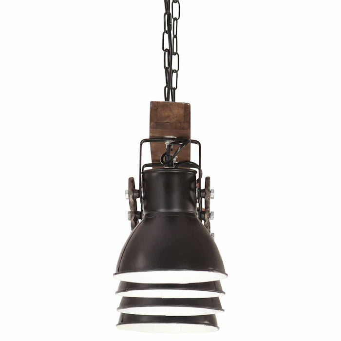 Lampă suspendată industrială, negru, lemn de mango, E27 WALTI