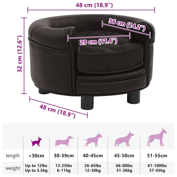 Canapea pentru câini, maro, 48x48x32 cm, pluș & piele ecologică - WALTI WALTI