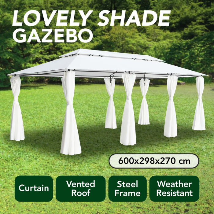 Pavilion cu perdele, alb, 600 x 298 x 270 cm, 180g/m² - WALTI WALTI