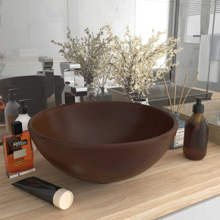 Chiuvetă baie lux maro închis mat 32,5x14 cm ceramică rotund WALTI