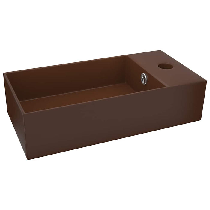 Chiuvetă de baie cu preaplin, maro închis, ceramică WALTI