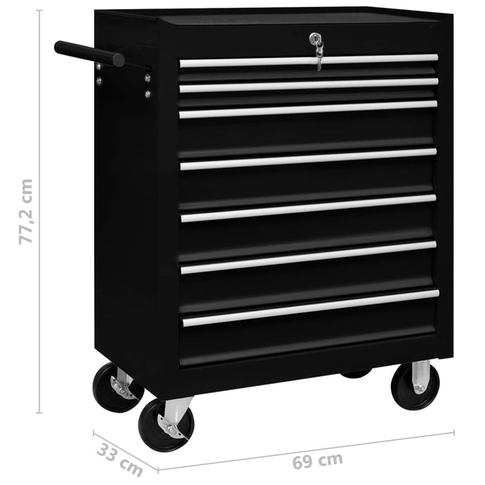 Cărucior de scule pentru atelier cu 7 sertare, negru WALTI