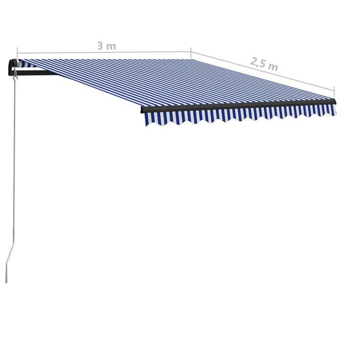 Copertină retractabilă manual, albastru și alb, 300 x 250 cm - WALTI WALTI