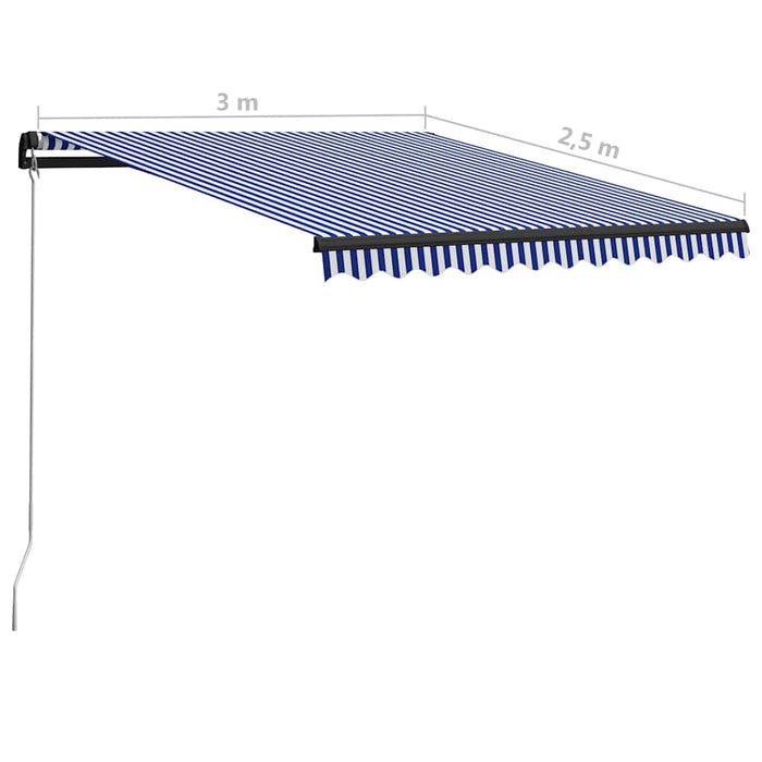 Copertină retractabilă manual cu LED, albastru/alb, 300x250 cm - WALTI WALTI