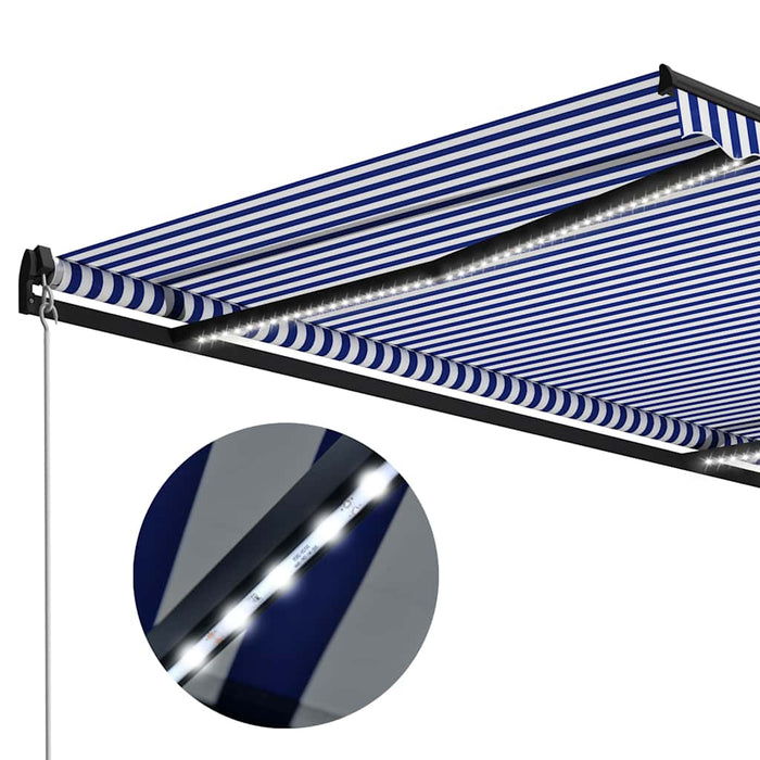 Copertină retractabilă manual cu LED, albastru/alb, 300x250 cm - WALTI WALTI