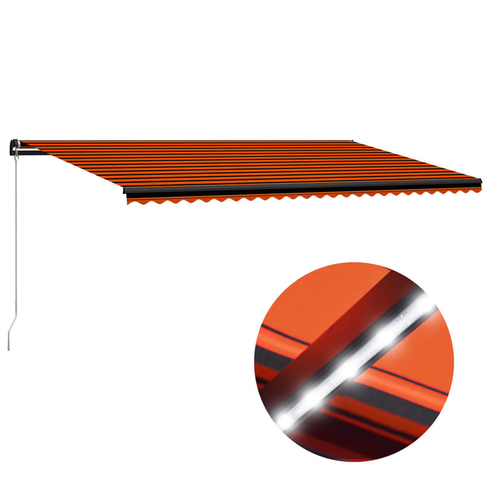Copertină retractabilă manual LED, portocaliu/maro, 600x300 cm WALTI