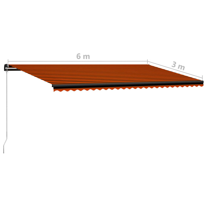 Copertină retractabilă manual LED, portocaliu/maro, 600x300 cm WALTI