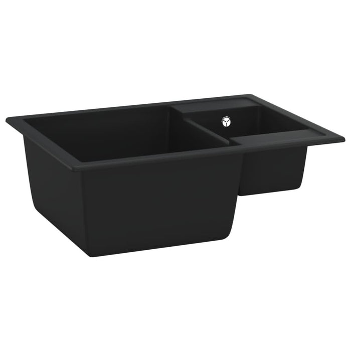 Chiuvetă bucătărie dublă cu orificiu de preaplin, negru, granit - WALTI WALTI