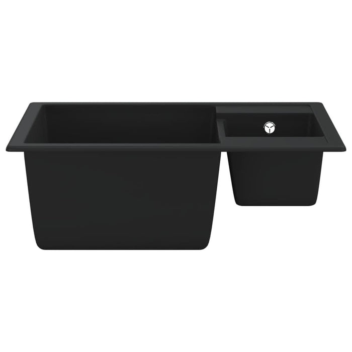 Chiuvetă bucătărie dublă cu orificiu de preaplin, negru, granit - WALTI WALTI