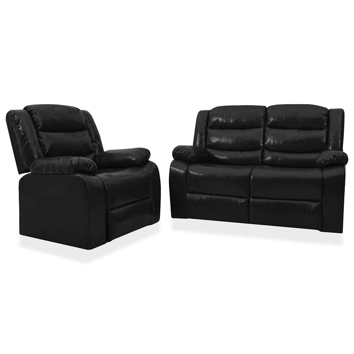 Set canapea rabatabilă, 2 piese, negru, piele ecologică WALTI