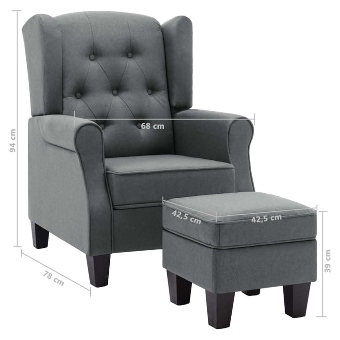 Fotoliu cu taburet pentru picioare, gri deschis material textil - WALTI WALTI